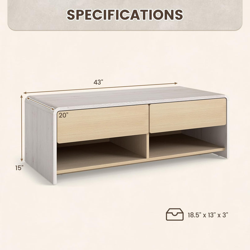 Giantex 43 Inch Modern Rectangle Coffee Table with Storage Drawers