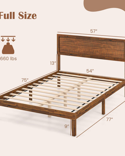 Giantex Wood Bed Frames with Headboard, Mid Century Modern Platform Bed