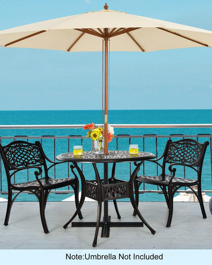 Giantex Ensemble bistrot de jardin 3 pièces, en aluminium moulé, table de jardin ronde avec trou pour parasol, 2 chaises de jardin