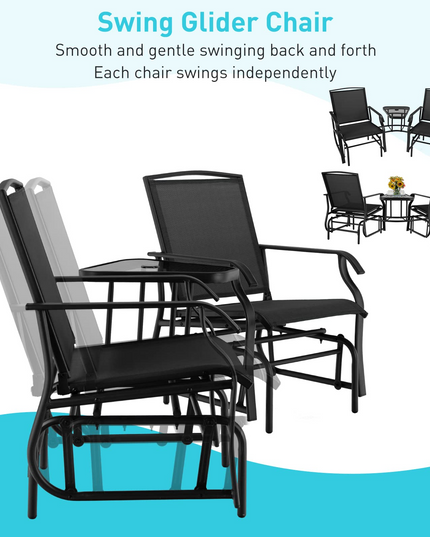 Chaises planeur d'extérieur Giantex avec table et trou pour parasol