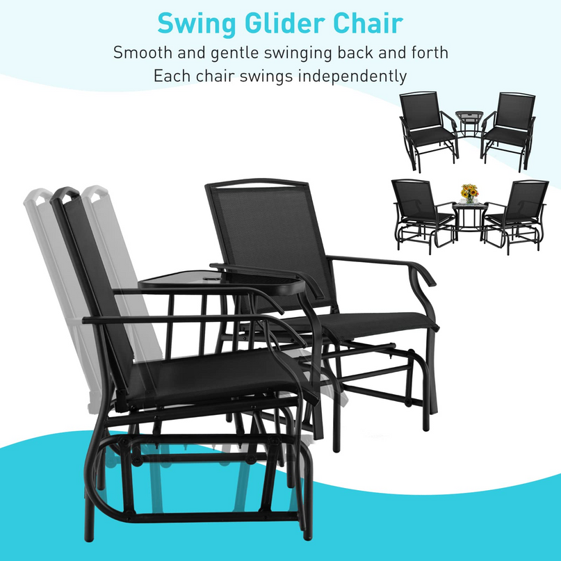 Chaises planeur d'extérieur Giantex avec table et trou pour parasol