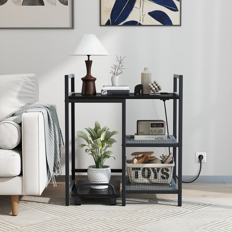 Giantex 3-Tier Printer Stand with Charging Station & Side PC Stand on Wheels