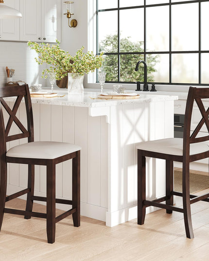 Giantex Farmhouse Counter Height Bar Stools with Footrest