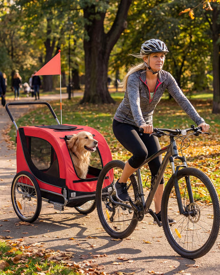 Giantex 2-in-1 Dog Bike Trailer & Pet Stroller for Large Dogs – Foldable Pet Carrier Cart with Front Caster & 2 Air-Filled Tires