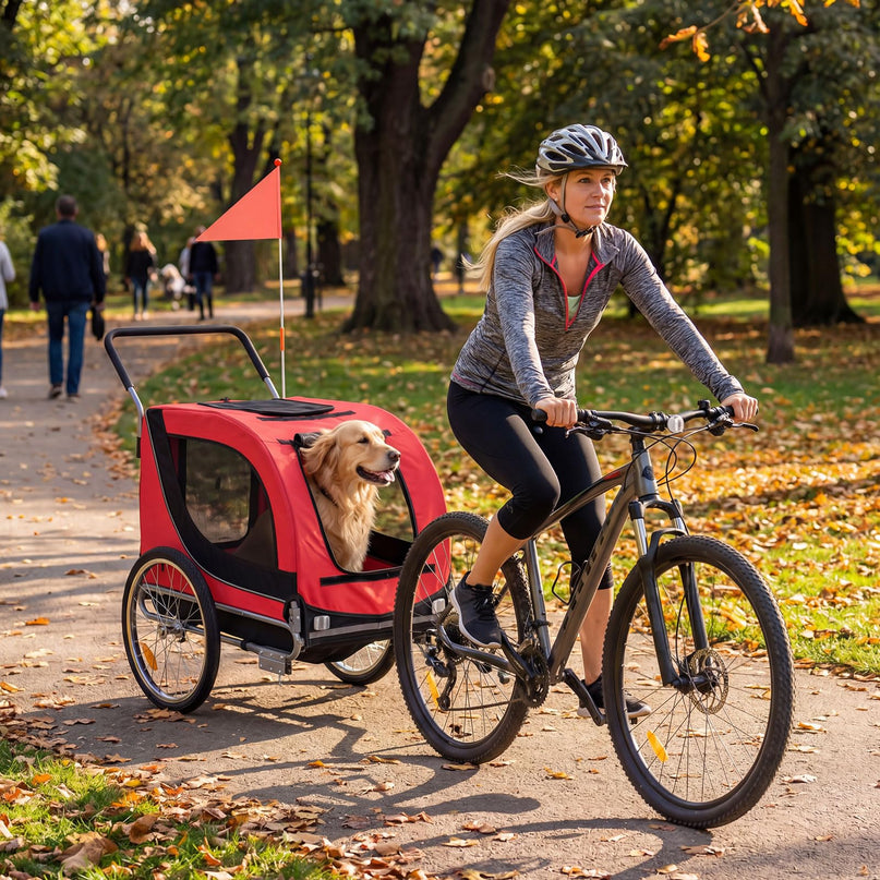 Giantex 2-in-1 Dog Bike Trailer & Pet Stroller for Large Dogs – Foldable Pet Carrier Cart with Front Caster & 2 Air-Filled Tires