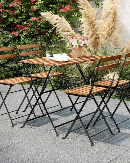 Giantex Acacia Wood Bistro Table with 4 Folding Patio Chairs for Yard Porch Garden Poolside