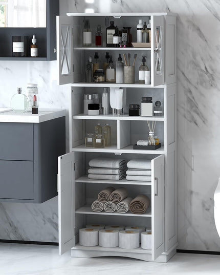 Giantex 57" Tall Bathroom Cabinet, Storage Cabinet with Acrylic Doors & Adjustable Shelves