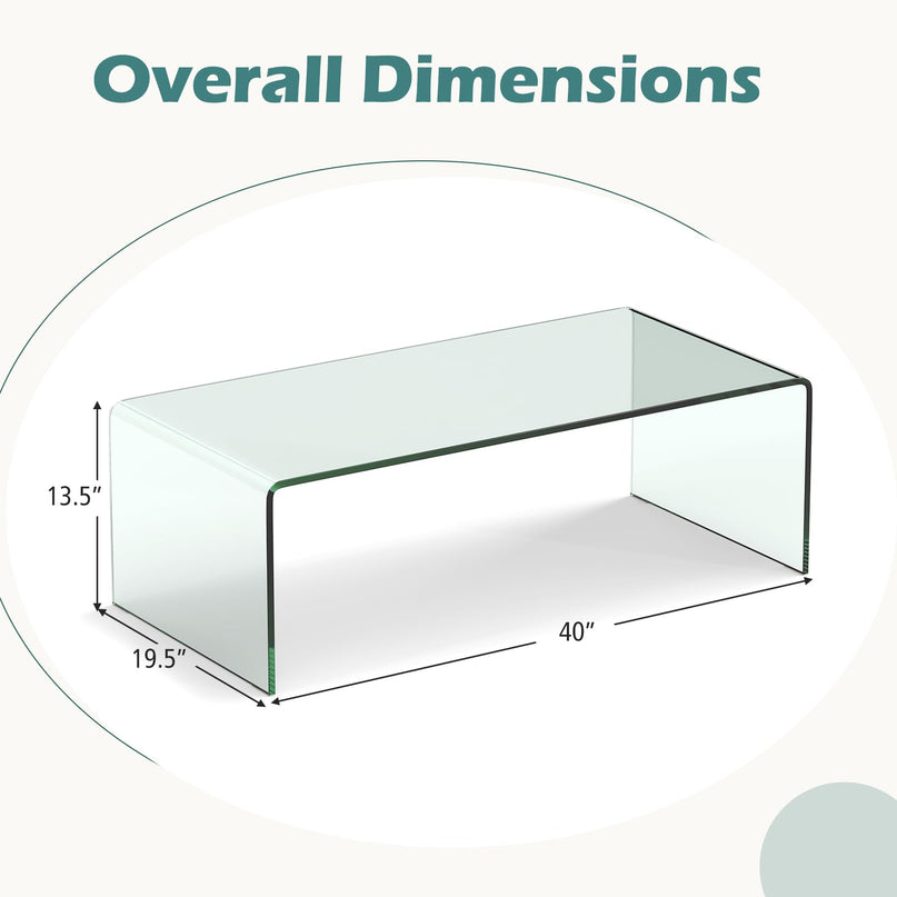Giantex Glass Coffee Table with Tempered Glass Top & Round Edges