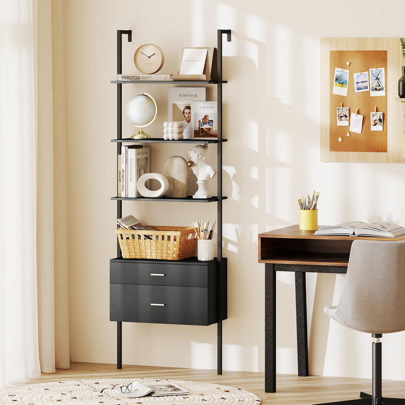 Giantex 6 Tier Ladder Bookcase with 2 Drawers for Living Room