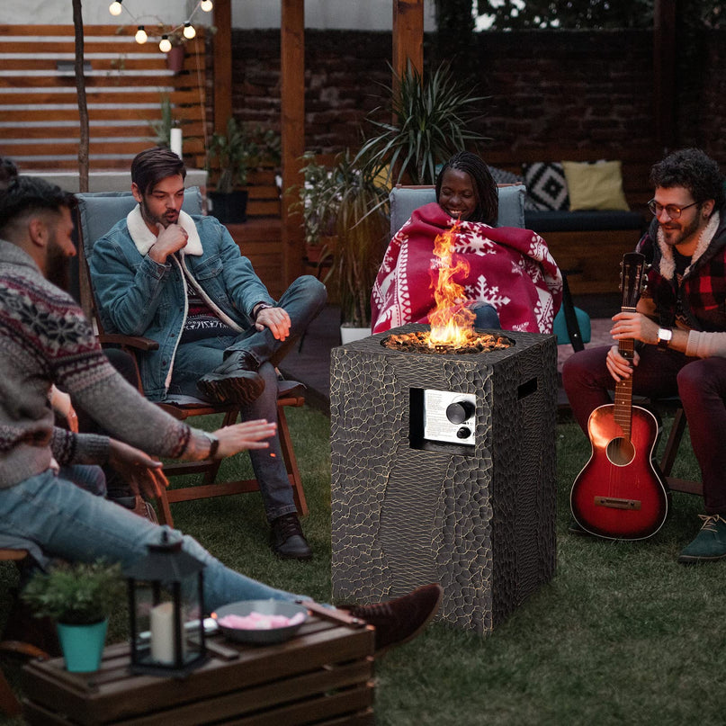Fire Pit for Outside 16" as Fireplaces, 30,000 BTU Electronic Ignition Square