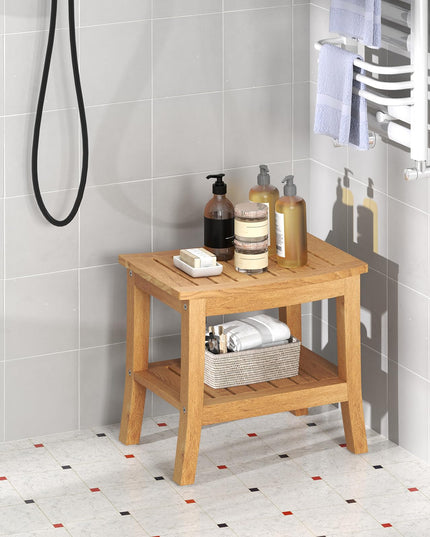 Teak Shower Bench with Shelf