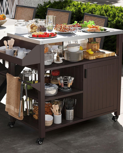 Giantex Outdoor Grill Cart with Storage Cabinet & Shelves