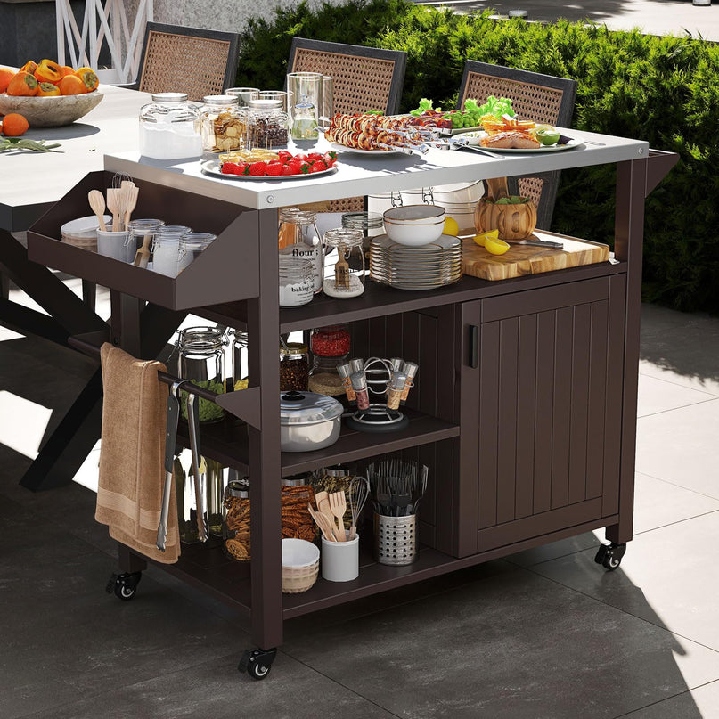 Giantex Outdoor Grill Cart with Storage Cabinet & Shelves