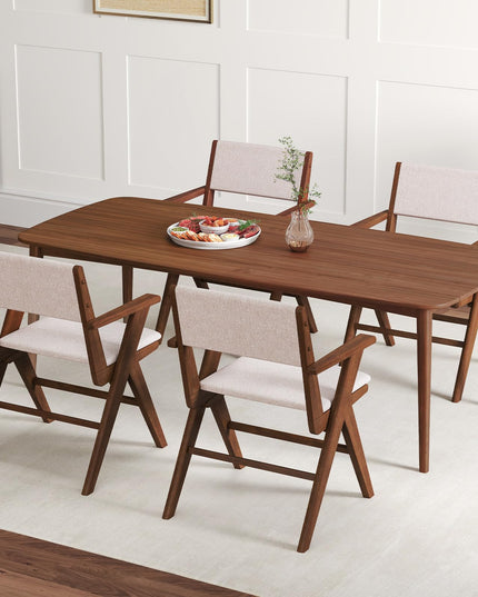 Giantex Wooden Dining Chairs Set, Linen Fabric Upholstered Kitchen Chairs w/Armrests, Rubber Wood Frame