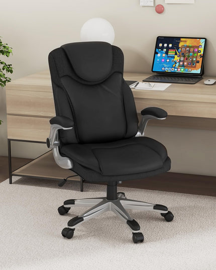 Giantex Executive Office Chair, PU Leather Ergonomic Desk Chair with Flip-up Armrests and Height Adjustable