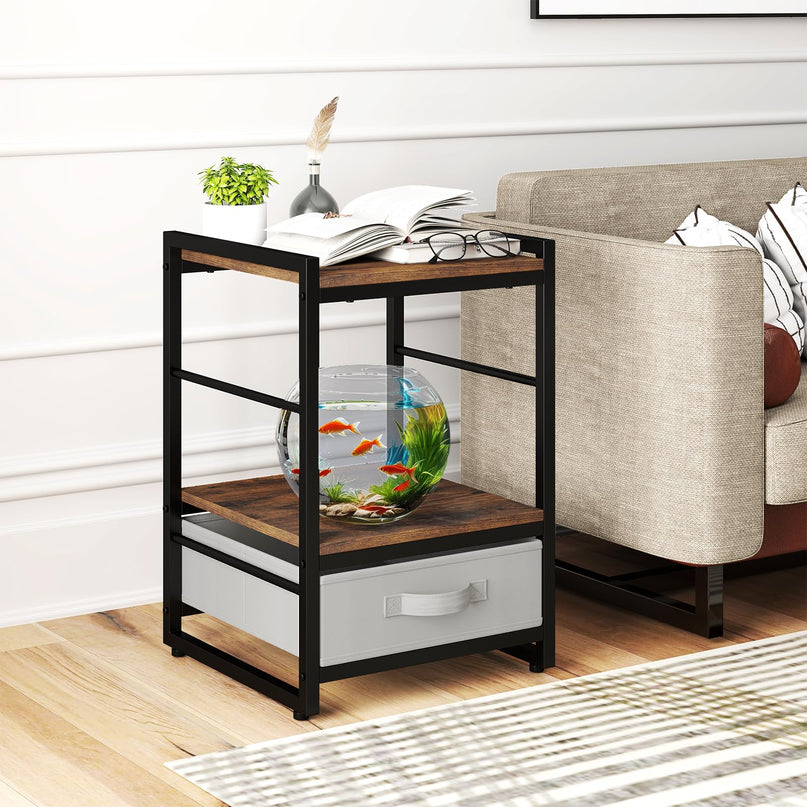 Giantex Industrial Nightstand with Storage Drawer
