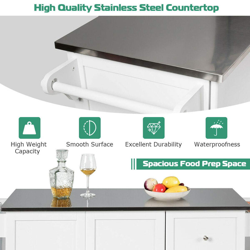 Giantex Kitchen Island with Stainless Steel Countertop, Dark Brown