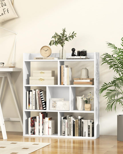 Giantex 7 Cube Bookshelf, Free-standing Wooden Bookcase, 4 Tier Home Display Shelf, Horizontal Storage Unit w/Anti-Toppling Devices