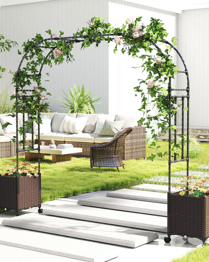 Giantex 6.6 FT Garden Arch with Trellis & 2 Planter Boxes