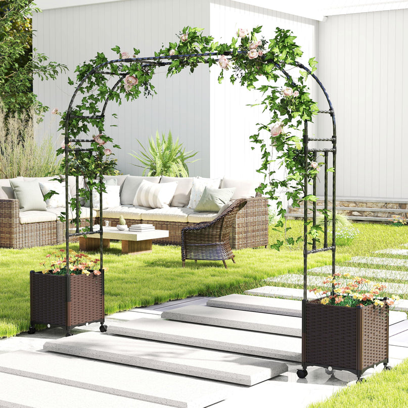 Giantex 6.6 FT Garden Arch with Trellis & 2 Planter Boxes
