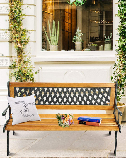 Giantex 50'' Patio Bench, Outdoor Furniture Cast Iron Hardwood Frame Porch Loveseat