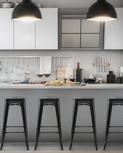Bar Stools Set of 4, 24” or 30" Stackable Metal Stools with Square Seat & Handing Hole, X-shaped Reinforced Design