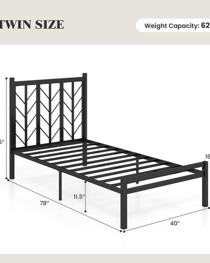 Giantex Bed Frames with Vintage Headboard, Metal Mattress Foundation for Storage