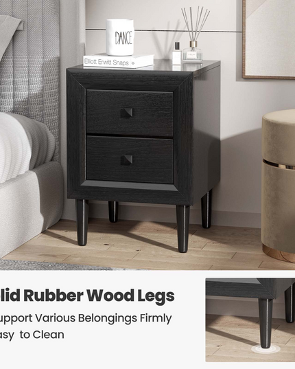 Nightstand Wooden W/Two Storage Drawers and Handles