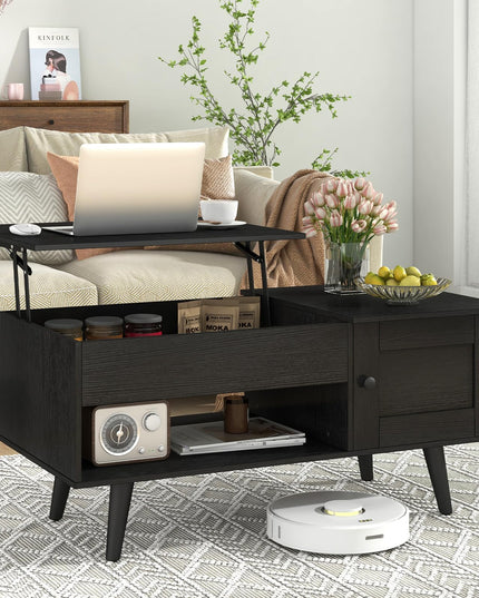 Giantex Lift Top Coffee Table, Modern Cocktail Table with Hidden Compartment, Open Shelf & Cabinet