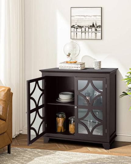 Giantex Buffet Sideboard, Freestanding Kitchen Cupboard w/Adjustable Shelf, 2 Decorative Glass Doors
