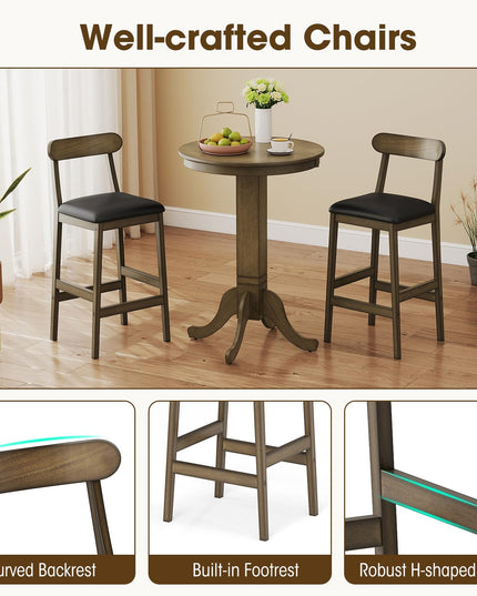Giantex Ensemble Table de Bar 3 Pièces en Bois pour 2, Tables de Bistrot Rondes et 2 Chaises de Salle à Manger
