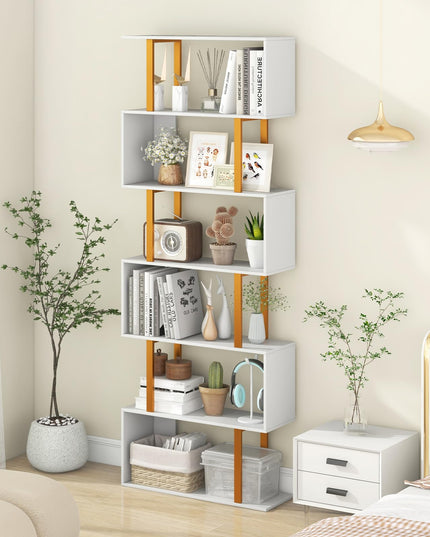 Giantex 6-Tier Modern S-Shaped Bookshelf with Anti-Tipping Kits