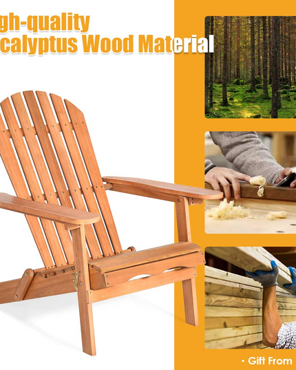 Giantex Adirondack Chair Wooden and Foldable Outdoor Lounger Chair 34"X28"X35.5"