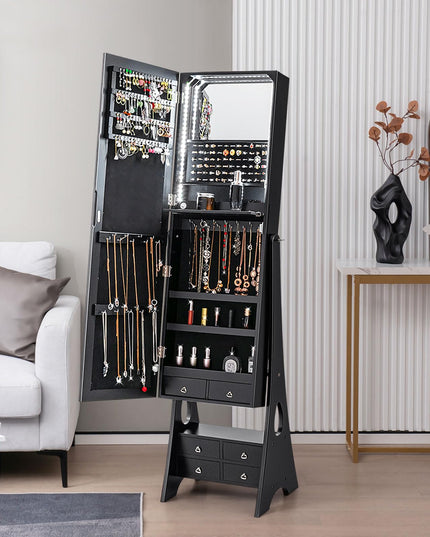 Jewelry Cabinet with LED Light Strip, Black - Giantex