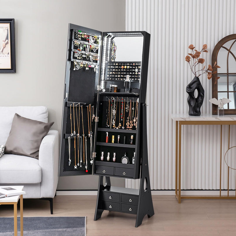 Jewelry Cabinet with LED Light Strip, Black - Giantex