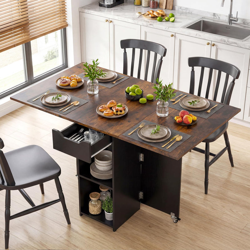 Table à manger pliante Giantex 47,5 po avec étagère de rangement à 2 niveaux et tiroir