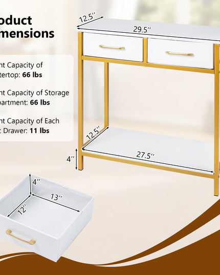 GIANTEX 29.5" Narrow Console Table w/ 2 Fabric Drawers & Open Compartment