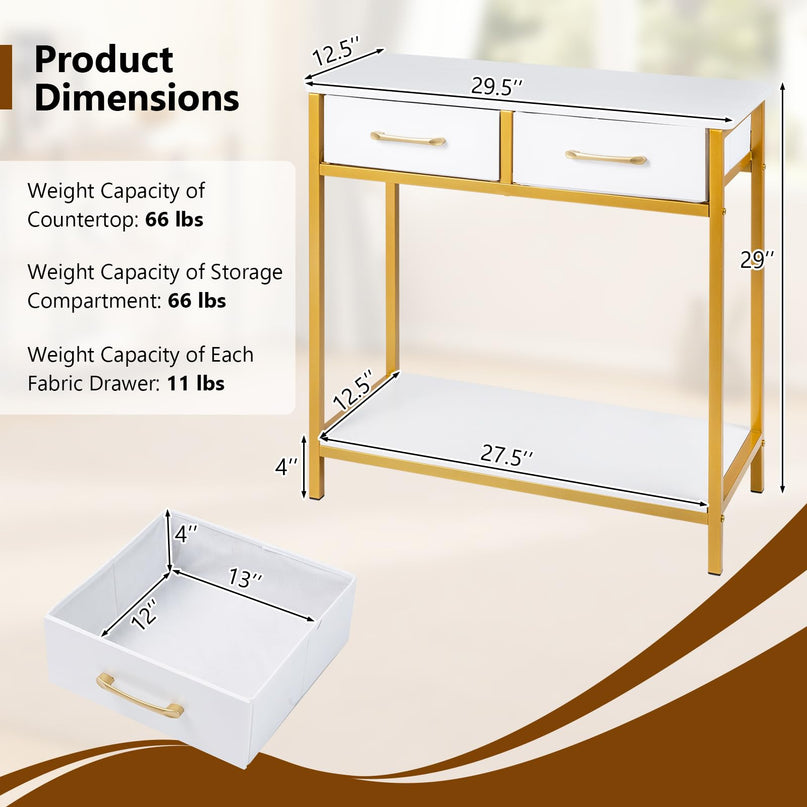 GIANTEX 29.5" Narrow Console Table w/ 2 Fabric Drawers & Open Compartment