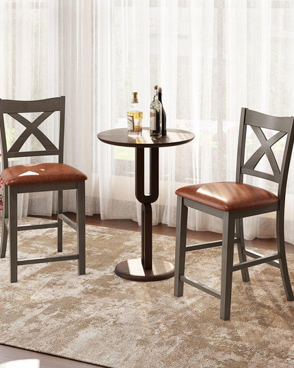 Giantex 24" Bar Stools Set of 2/4, Counter Height Bar Stools with Cross Back & Faux Leather Upholstered Seat