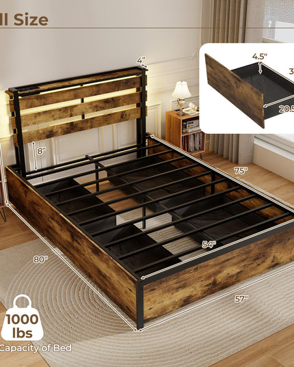 Giantex Bed Frame with LED Lights Headboard and 4 Storage Drawers