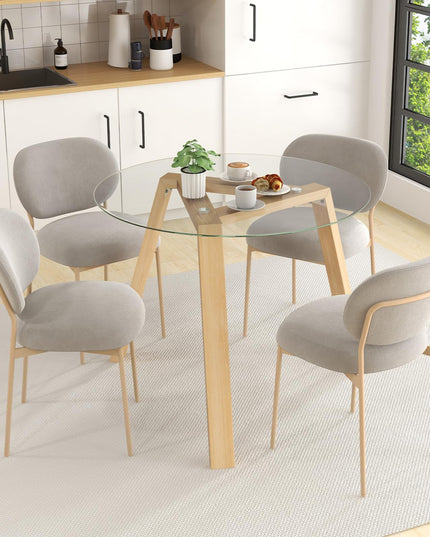 Giantex Round Glass Dining Table for 4 - Small Coffee Table with Rubber Wood Frame