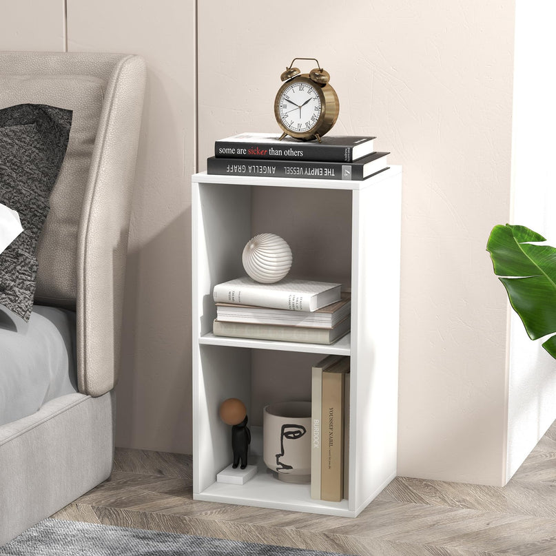 Giantex 2-Cube Bookcase, White Cubby Bookshelf w/Back Guardrail & Anti-Tipping Kits