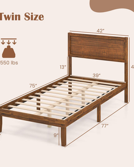 Giantex Wood Bed Frames with Headboard, Mid Century Modern Platform Bed
