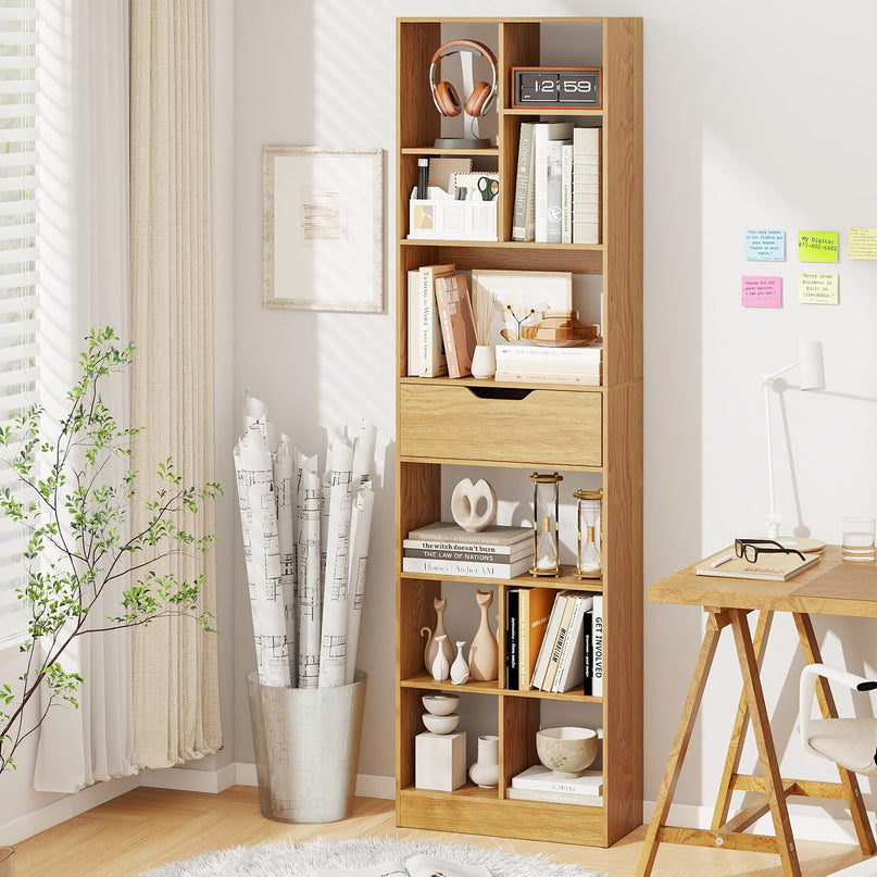 71 inch Tall Freestanding Bookcase with Drawer 10-Cube Storage Organizer