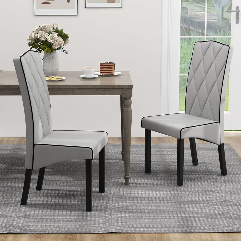 Giantex Upholstered Dining Chairs Set of 2, Tufted Fabric Dining Room Chairs w/High Backrest, High-density Sponge Cushion, Solid Rubber Wood Frame