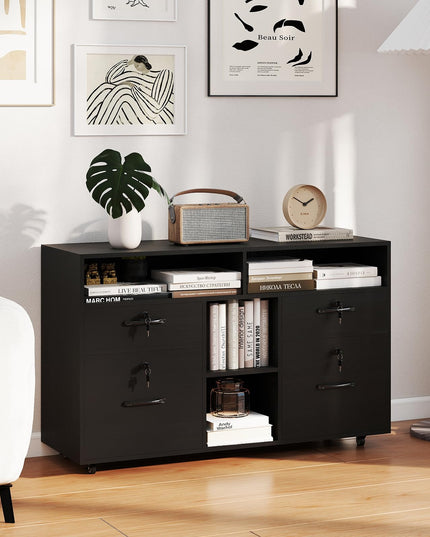 Giantex 4-Drawer Lateral File Cabinet with Lock Adjustable Shelf Open Components