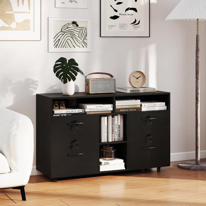 Giantex 4-Drawer Lateral File Cabinet with Lock Adjustable Shelf Open Components