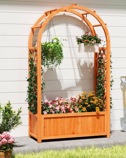 Giantex Raised Garden Bed with Arch Trellis for Climbing Vine Flower Vegetable
