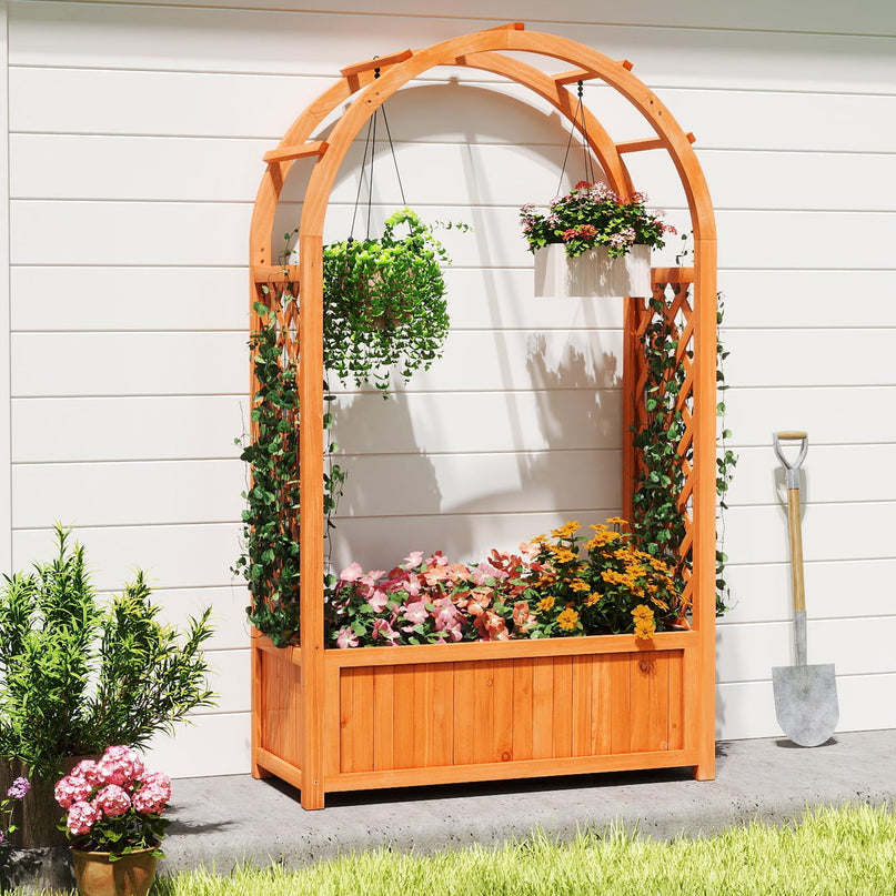Giantex Raised Garden Bed with Arch Trellis for Climbing Vine Flower Vegetable