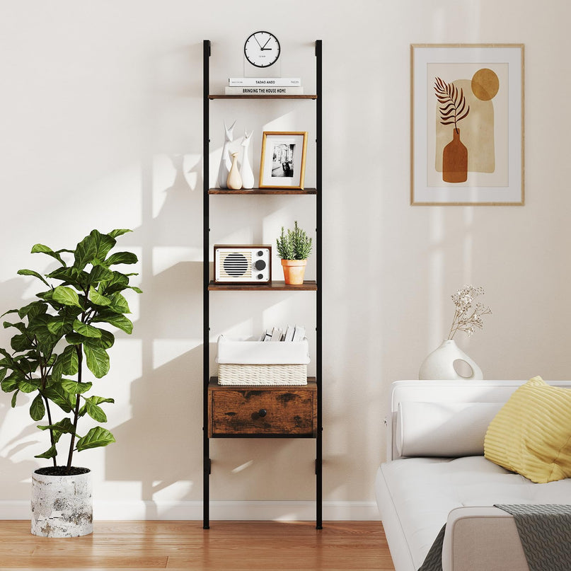 Giantex 5 Tier Ladder Bookcase with Drawer for Living Room